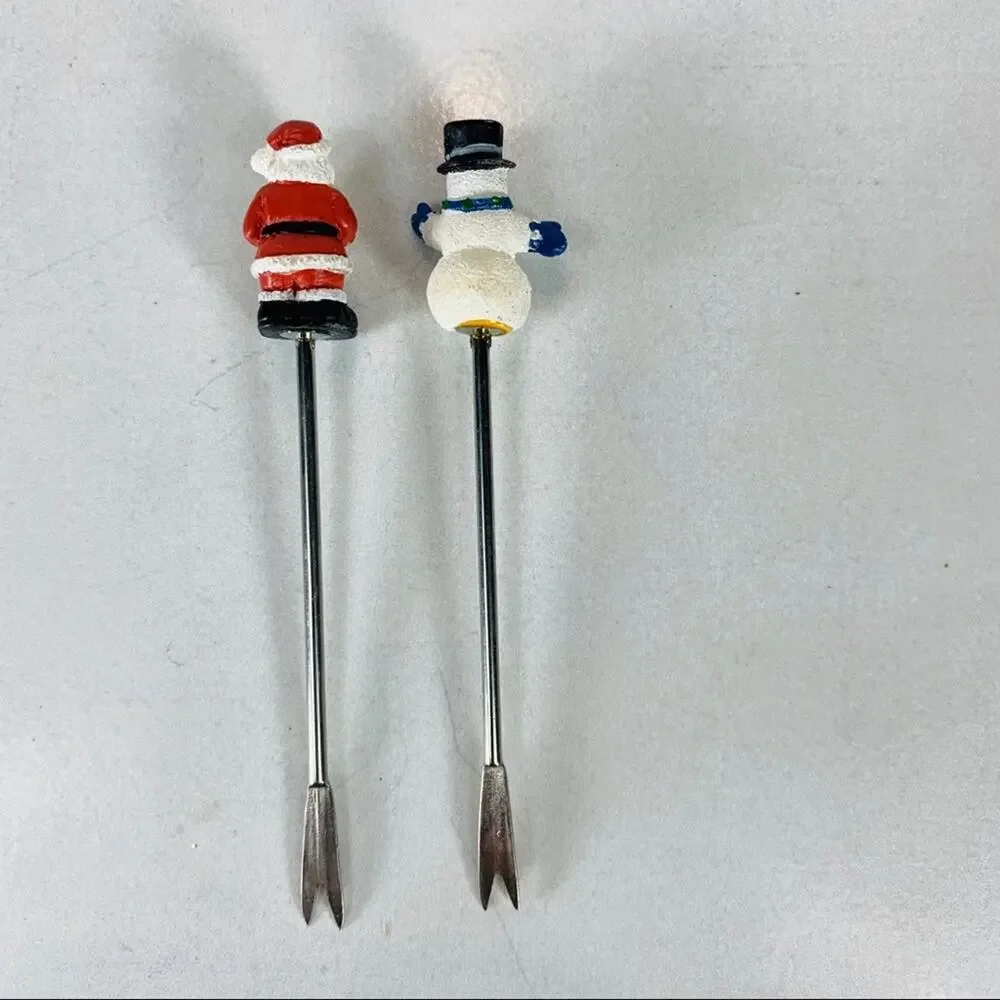 Holiday Pick Toothpick Metal Servers Santa Snowman
